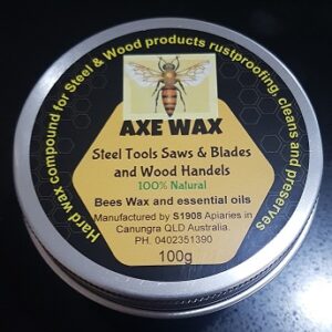 100 gram Tin - Axe Wax for Axes & Tomahawks for Steel and Timber. 100% Natural. Organic Bees Wax.  Sale - Introductory Offer!