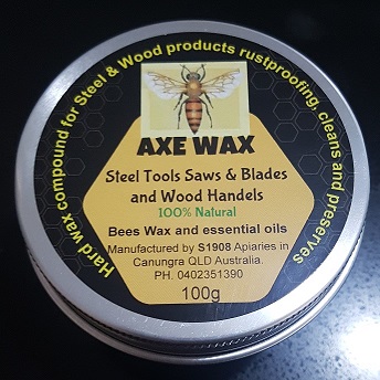 100 gram Tin - Axe Wax for Axes & Tomahawks for Steel and Timber. 100% Natural. Organic Bees Wax. Sale - Introductory Offer!